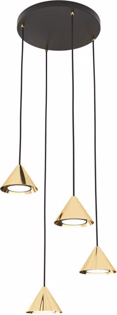 Lampada a sospensione moderna Ulisse Todna con 4 luci in metallo nera e oro con altezza regolabile