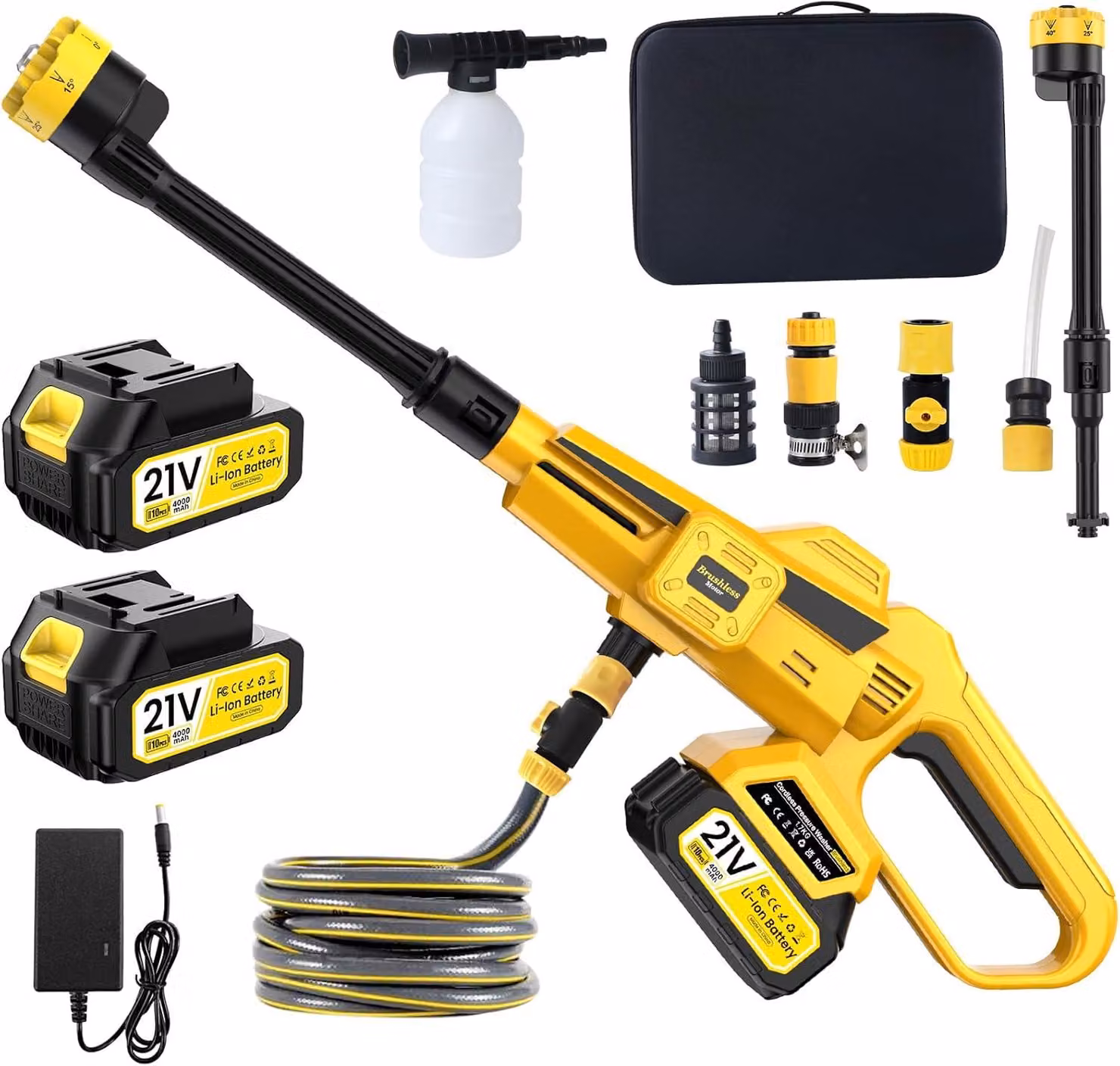 Idropulitrice senza fili – 45 bar – Motore brushless – 2 batterie – Idropulitrice elettrica portatile