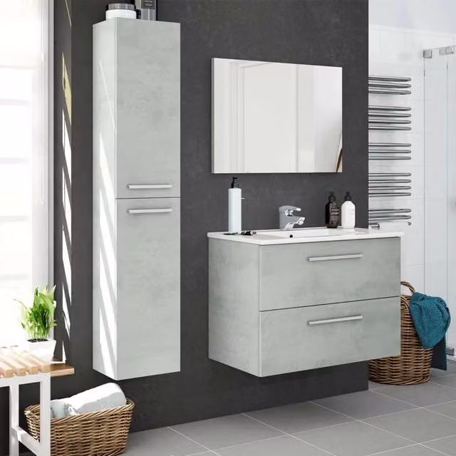 Ricadi, set Mobili Bagno Specchio Incluso, Grigio Cemento