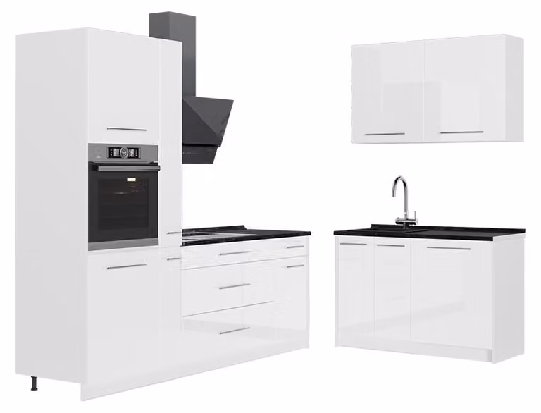 Cucina Vicco Fame-Line Bianco lucido/Bianco 220 x 120 cm, PL Antracite, Model 65027