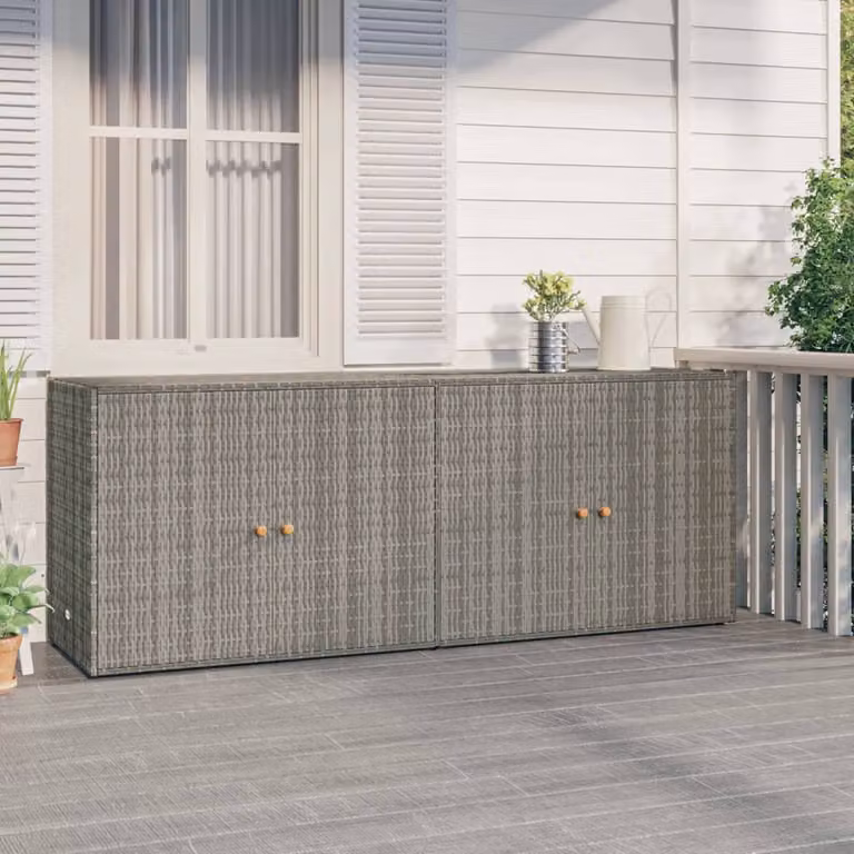 vidaXL Mobile Portaoggetti da Giardino in Polyrattan e Legno di Acacia Grigio L: 198 cm, P: 55,5 cm, H: 80 cm