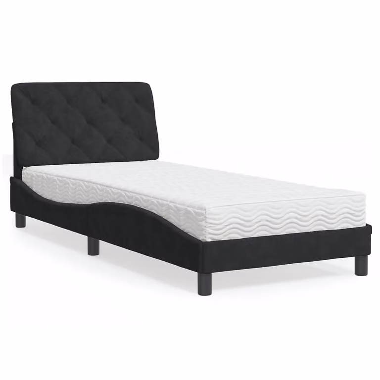 Letto moderno vidaXL in velluto nero con materasso in schiuma, L/P/H: 90 x 190 cm