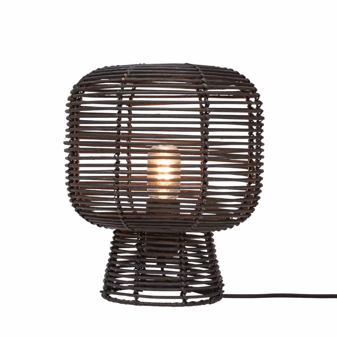 GOOD&MOJO - Lampada da tavolo Tanami - Rattan nero - Ø27cm lampada da tavolo - lampada da comodino, soggiorno, camera da letto