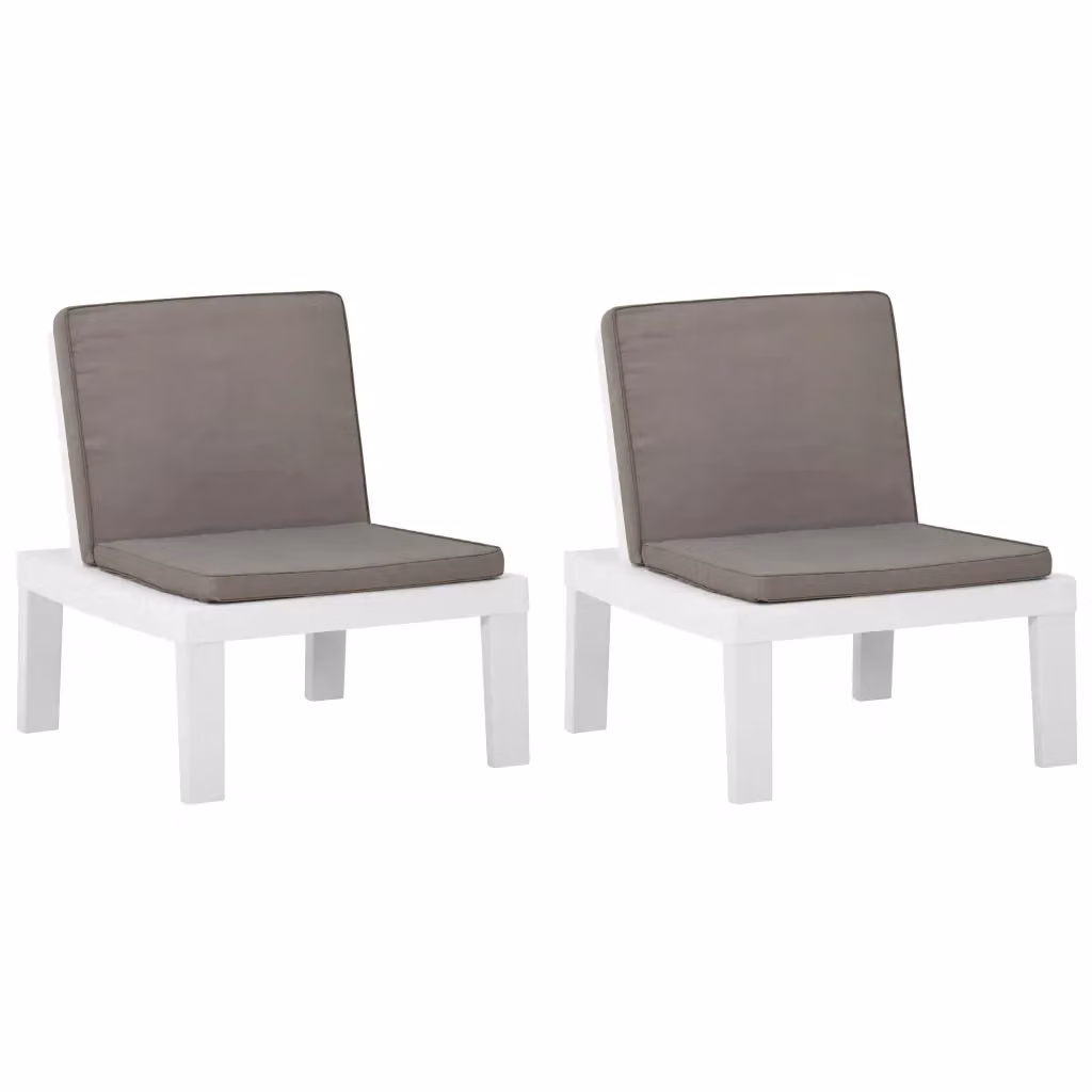 Set di 2 sedie a sdraio da giardino vidaXL in plastica bianca con cuscini impermeabili – 2