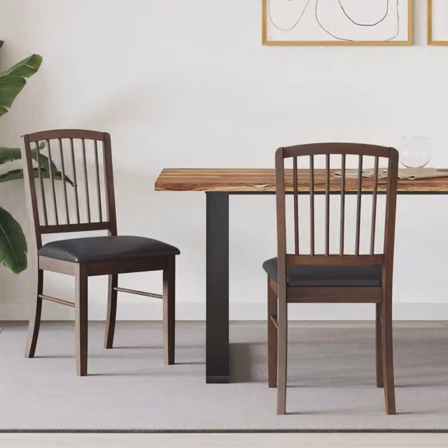 Set di 2 sedie da pranzo moderne vidaXL in legno di gomma e similpelle marrone