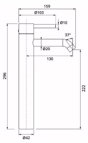 Miscelatore monocomando per lavabo Herzbach DEEP iX, modello XL, dimensioni 130 mm, in acciaio inossidabile, senza tappo di scarico