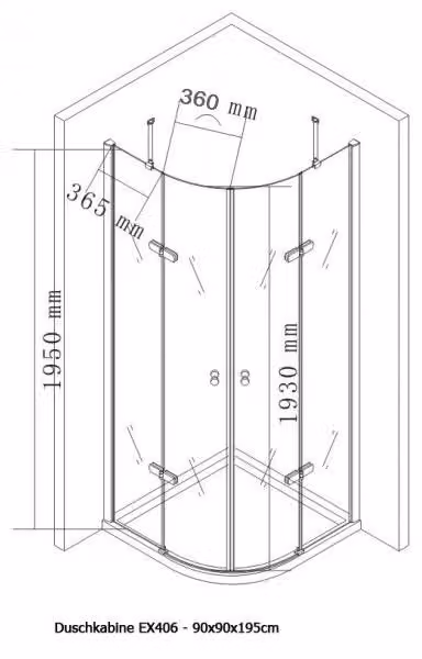 Cabina doccia EX406 con porta scorrevole - 8 mm - Vetro temperato "Nano" - Profilo cromato - 90 x 90 x 195 cm