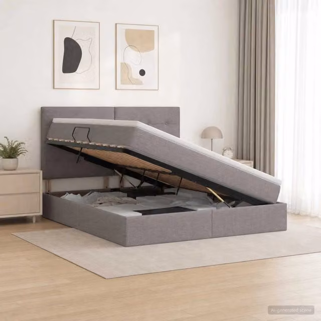 Letto con contenitore moderno vidaXL in tessuto beige e grigio L: 160 cm, P: 200 cm, H: 140 cm - 204 cm – 1