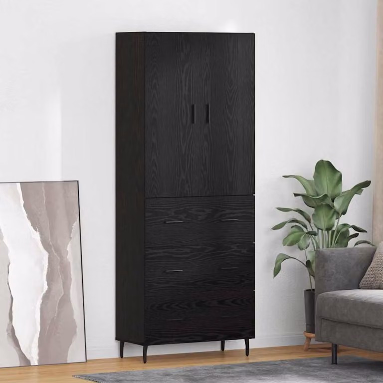 Set di 2 credenze moderne vidaXL in rovere nero con ante a battente e ripiani interni, L: 69,5 cm, P: 34 cm, H: 180 cm