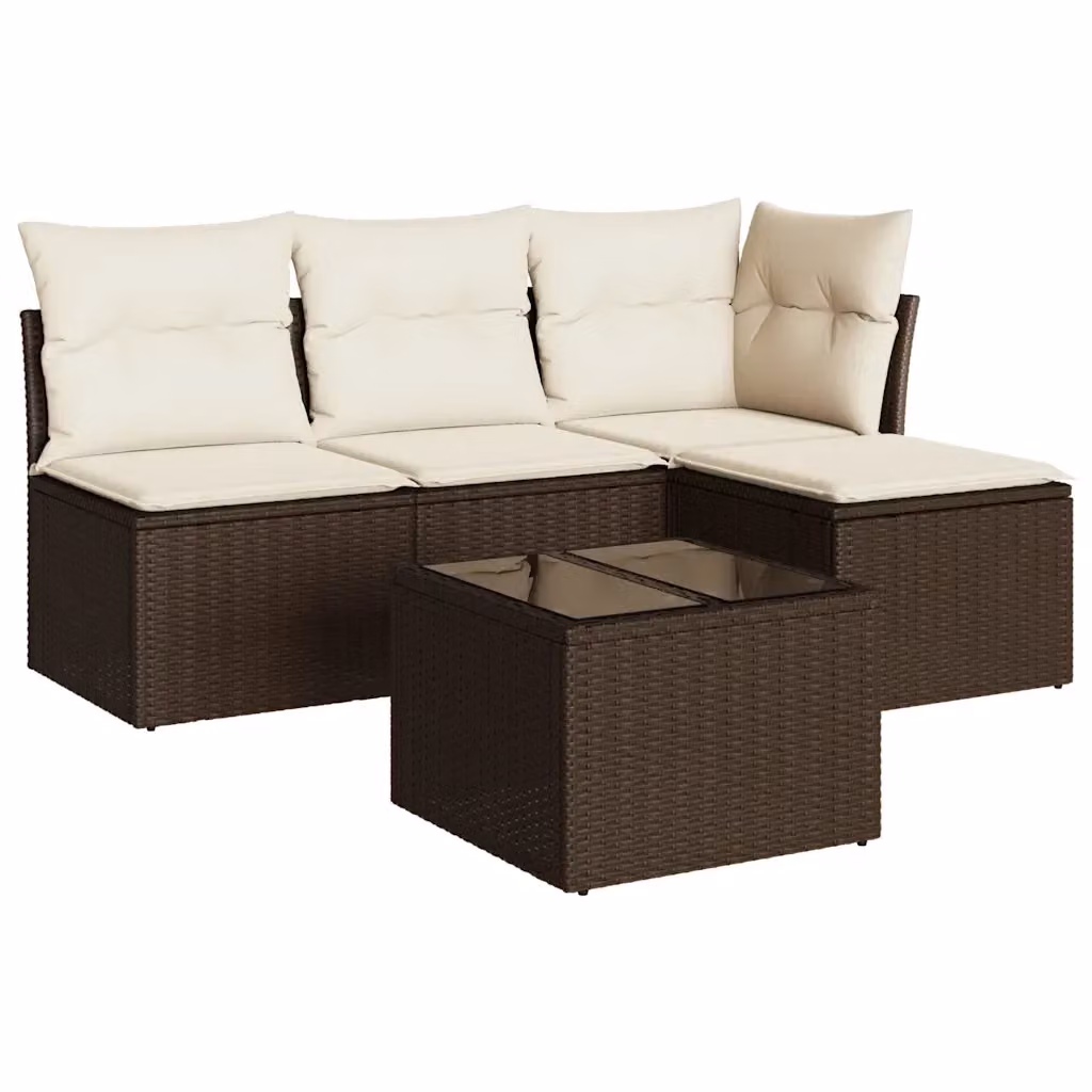 Set Divano da Giardino vidaXL 5 pz a L con Cuscini Marrone e Bianco in Polyrattan e Metallo – 2