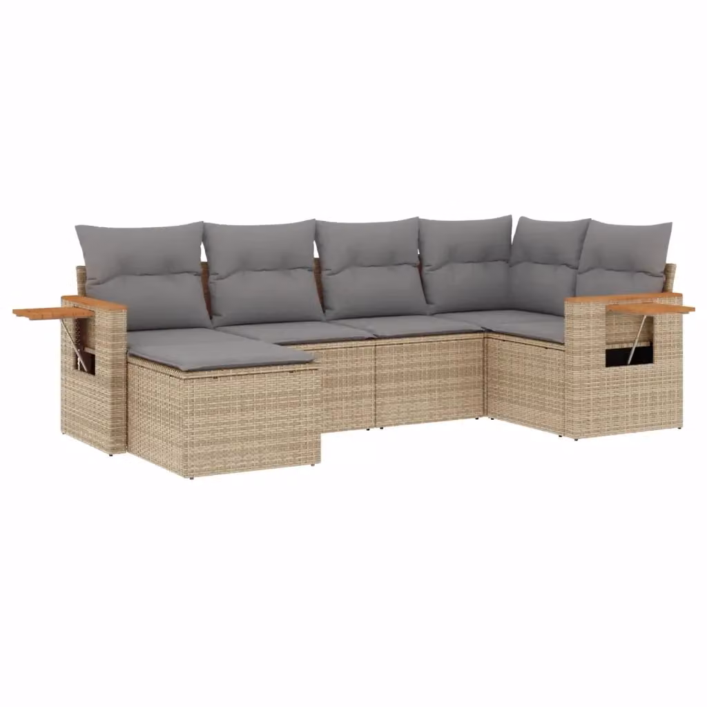 vidaXL Set Divano da Giardino a L 6 pz in Polyrattan con Cuscini Beige e Grigio – 2
