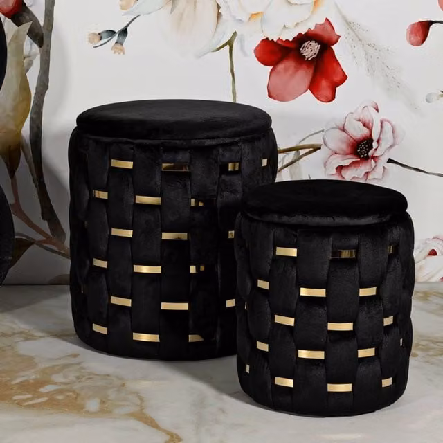 Kasane, Pouf Contenitore set da 2, 37x37x42h cm Nero