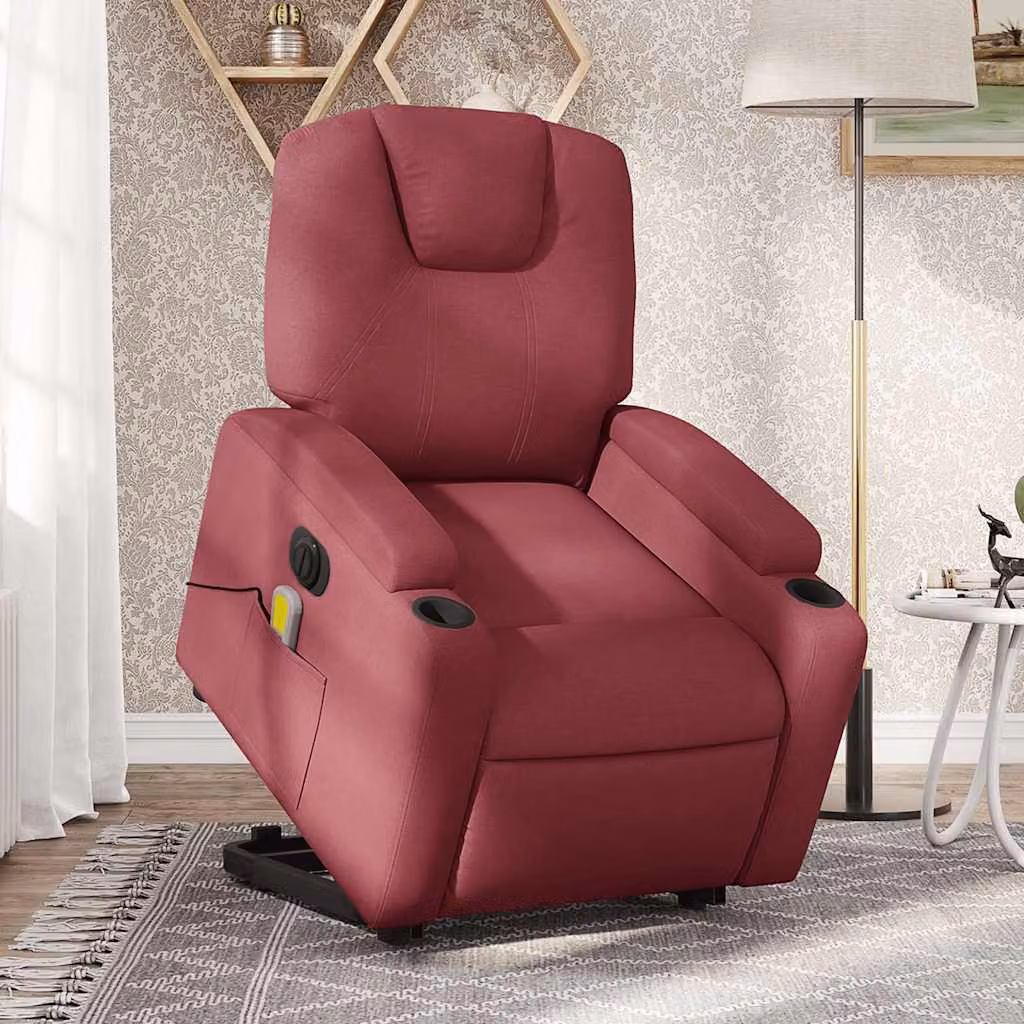 vidaXL Poltrona Alzapersona Elettrica con Massaggio in Tessuto Rosso