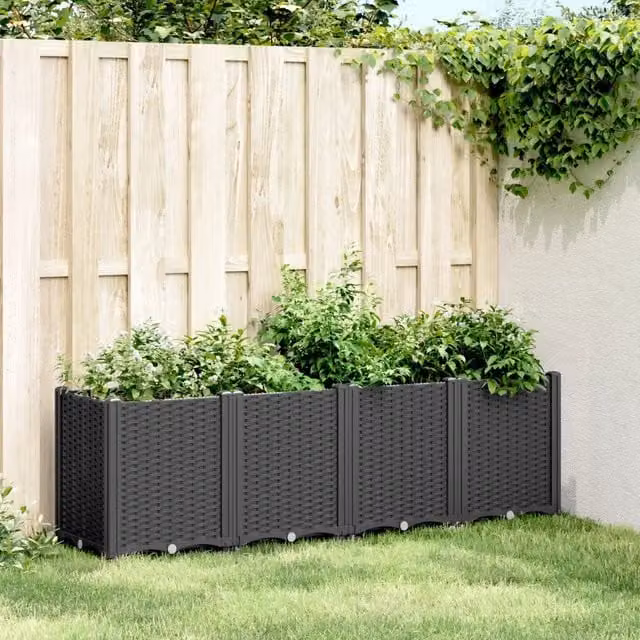 Fioriera a cassetta per giardino e orto in plastica nera L: 160 cm, P: 40 cm, H: 53 cm