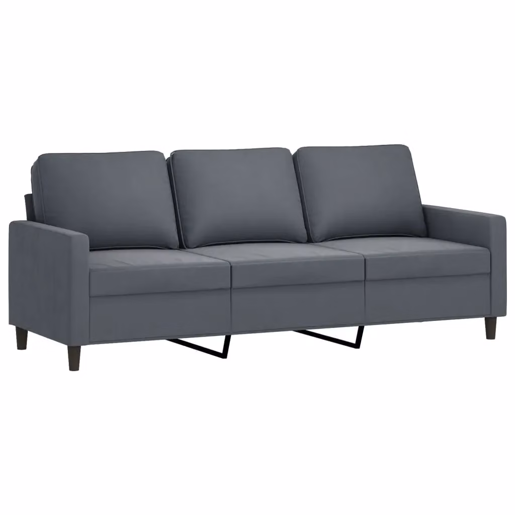 Divano Moderno vidaXL in Velluto Grigio con Struttura in Metallo L: 198 cm, P: 80 cm, H: 77 cm – 2