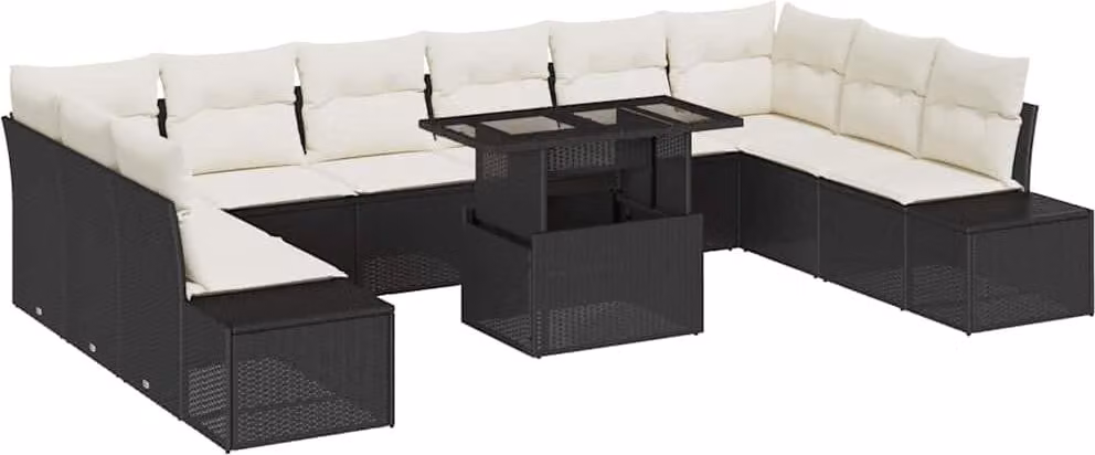 Set Divano da Giardino 11 pcs Nero Poly Rattan