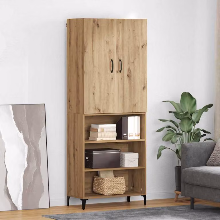Credenza moderna vidaXL in rovere marrone con ante a battente e ripiani interni, L: 69,5 cm, P: 34 cm, H: 180 cm