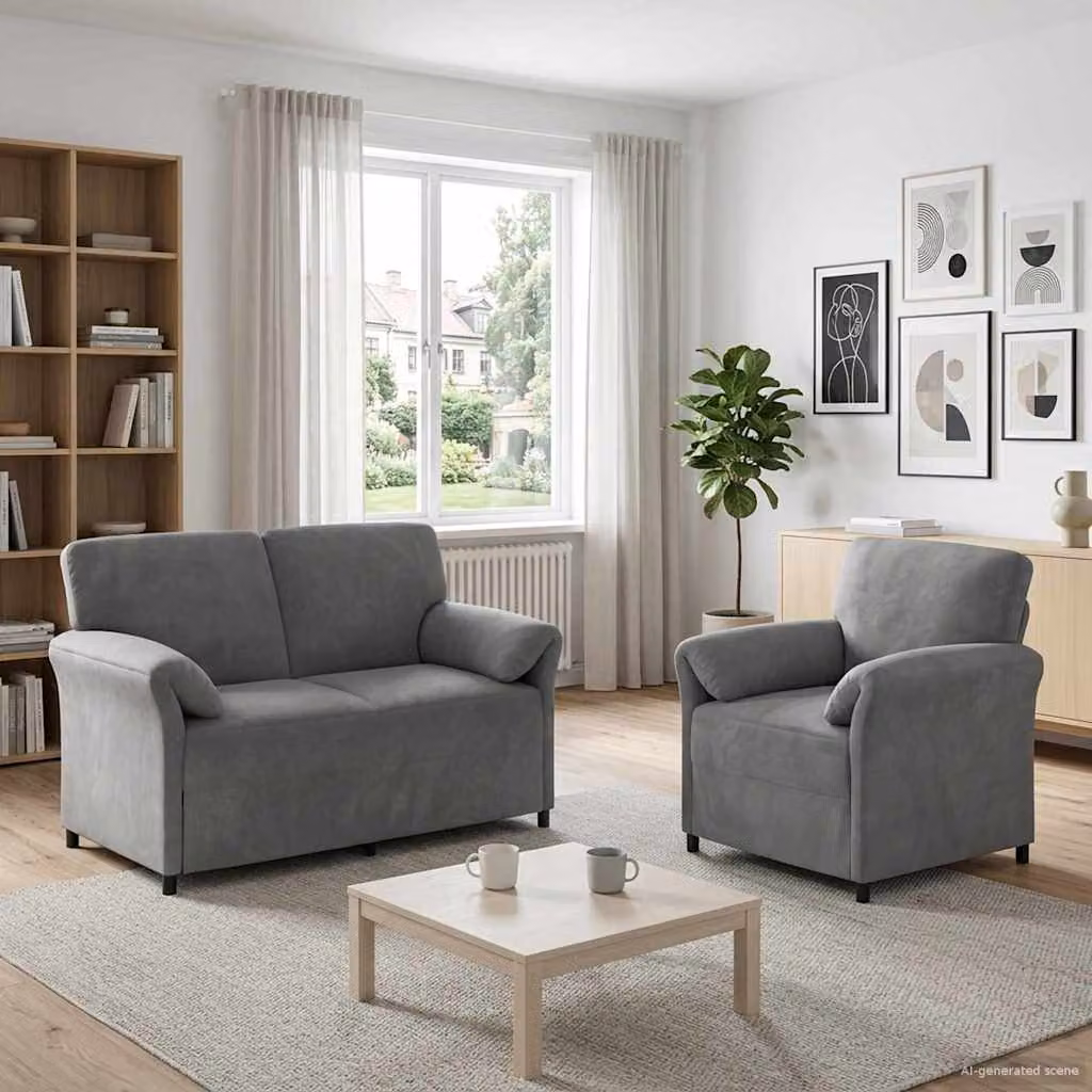 Set di 2 divani moderni vidaXL in velluto grigio scuro con struttura in metallo per il tuo soggiorno