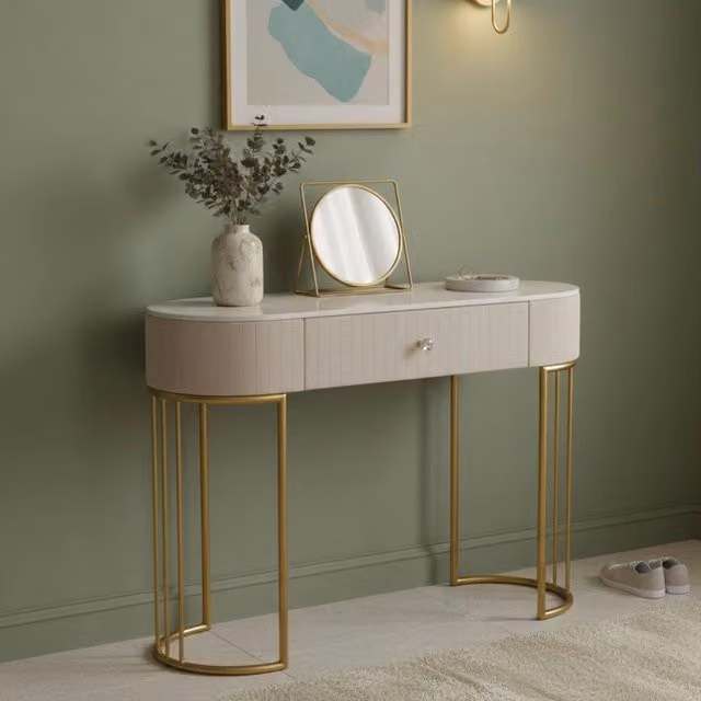 Consolle Abstraktes , Tavolo multiuso, Mobiletto d'appoggio, Scrivania da corridoio, 100x40 h75 cm, Crema e Bianco