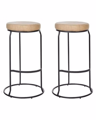 Beliani Set di 2 sedie da bar in ecopelle beige con gambe in acciaio senza braccioli