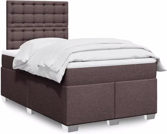 Letto Ibrido Moderno vidaXL con Materasso a Molle in Tessuto Marrone e Bianco L/P: 120 x 200 cm – 1