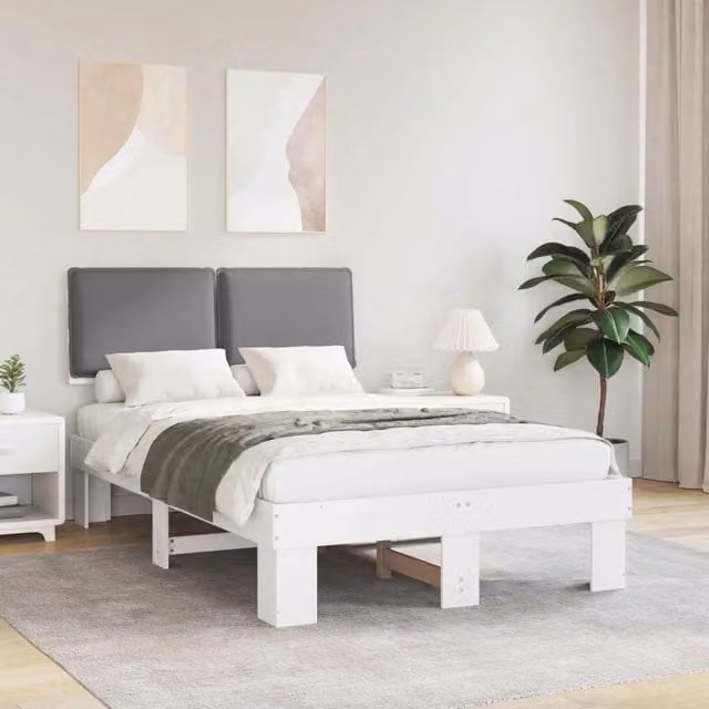 Letto con testiera rivestita vidaXL in legno di pino e tessuto grigio L/P: 120 x 200 cm – 1