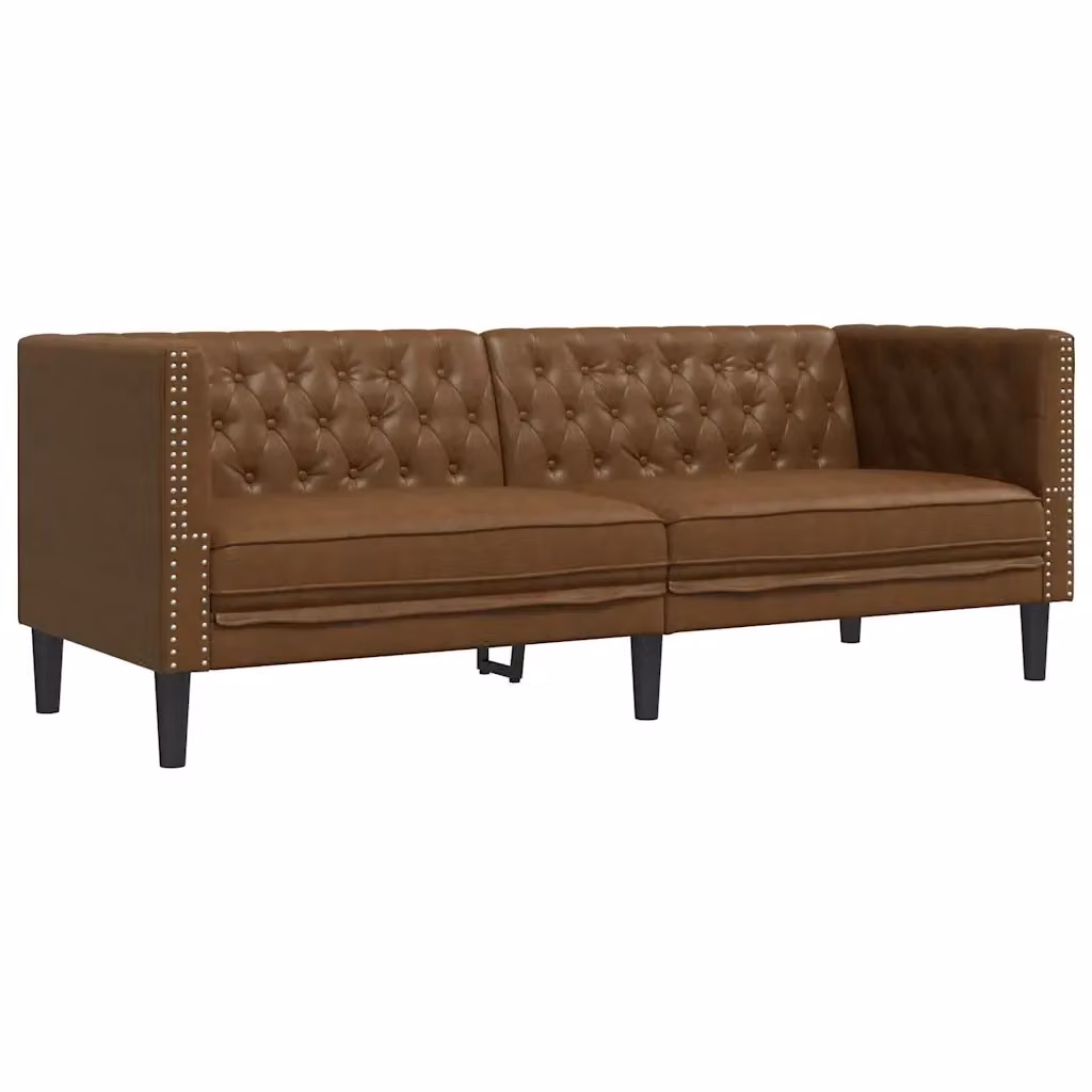 Divano Chesterfield a 3 posti vidaXL in similpelle marrone con struttura in legno e imbottitura in schiuma L: 194 cm, P: 74,5 cm, H: 70,5 cm – 2