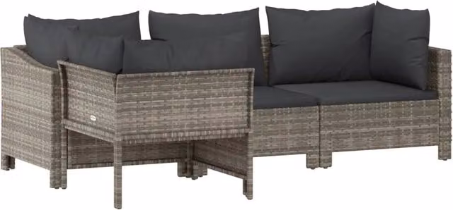 Set di mobili da giardino Outsunny a forma di L con cuscini in tessuto grigio e struttura in metallo e rattan
