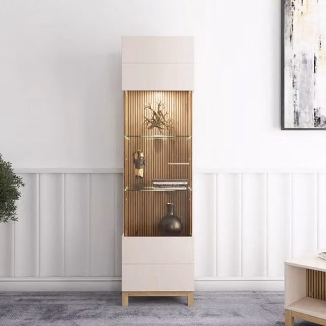 Mobile Espositore Usseaux DMORA con Ante in Vetro e Ripiani Interni, Colore Marrone e Beige, L: 51.5 cm, P: 35 cm, H: 191.5 cm