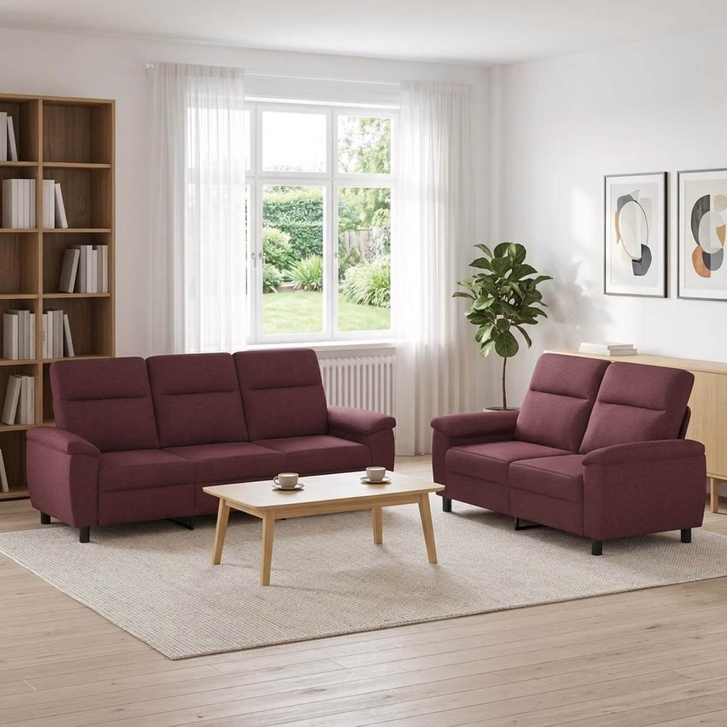 Set di 2 divani moderni vidaXL in tessuto viola con struttura in metallo per il tuo soggiorno