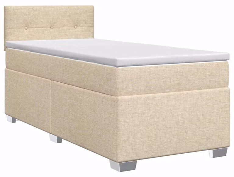 Letto a molle con materasso crema 100 x 200 cm in tessuto