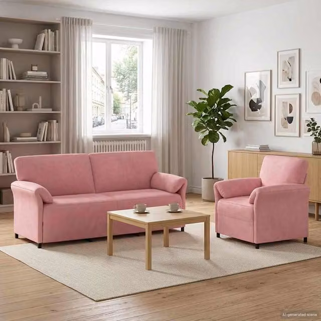 Set di 2 divani moderni vidaXL in velluto rosa con struttura in metallo e cuscini inclusi per il tuo soggiorno – 1