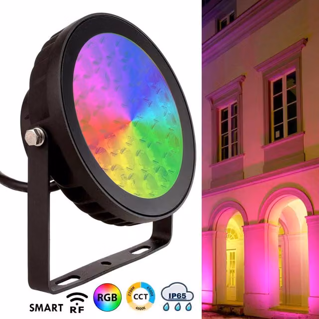 Faretto LED RF-SMART PLANETITALY IP65 RGBW CCT Dimmerabile Zigbee con Picchetto per Giardino e Facciate, Nero Multicolore, 25W – 1
