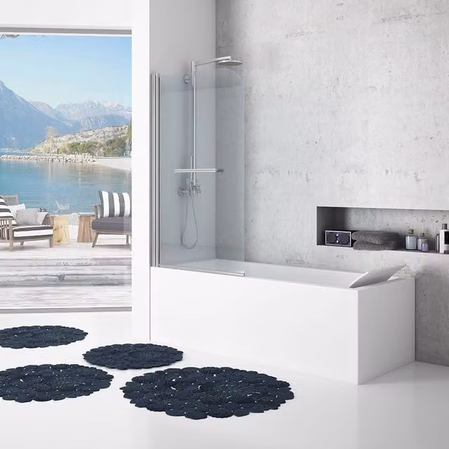 Parete vasca 120-122 con elemento fisso, vetro trasparente 6 mm- new plus