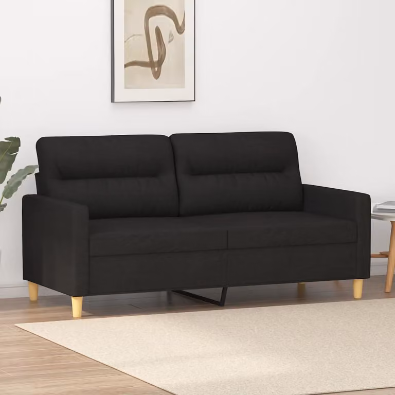 Divano esclusivo, due posti, colore nero, 140 cm, rivestito in tessuto