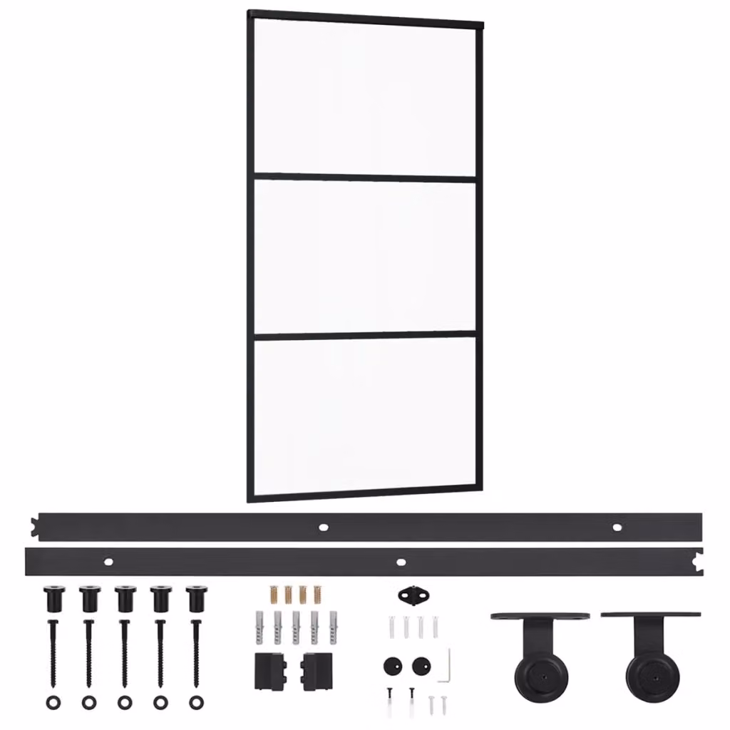 Porta Scorrevole vidaXL in Alluminio e Vetro Trasparente con Kit di Montaggio, Colore Nero, L: 102 cm, H: 205 cm – 2