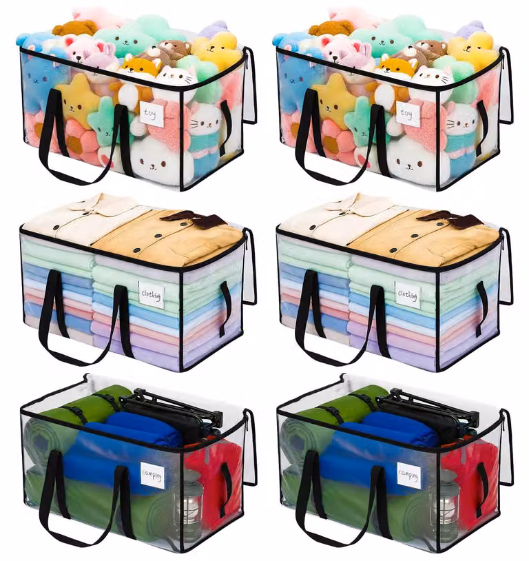 Omgoods - Borsa portaoggetti da 90 litri, grande capacità - Scatole trasparenti per traslochi - Borsa portaoggetti con coperchio - Chiusura a zip - Maniglia - Ideale per biancheria/abbigliamento - Contenitori portaoggetti