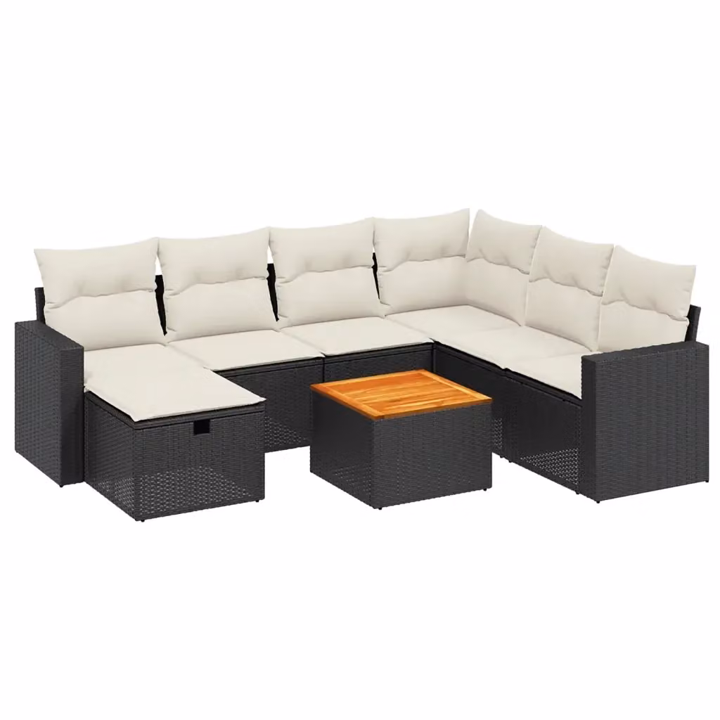 Set di divani da giardino vidaXL a forma di L con 8 pezzi, colore nero e bianco, in polyrattan con cuscini inclusi e struttura in acciaio verniciato a polvere – 2