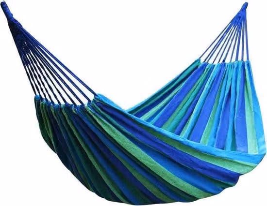 Amaca da giardino e da campeggio, 1,6 metri, blu e verde, in cotone