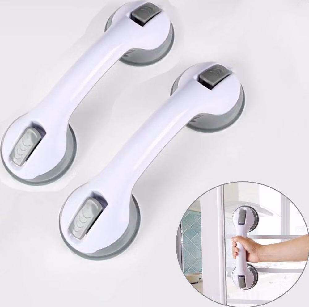 2 maniglie per vasca da bagno senza foratura, maniglie di sostegno con ventose per bambini e anziani, grigio