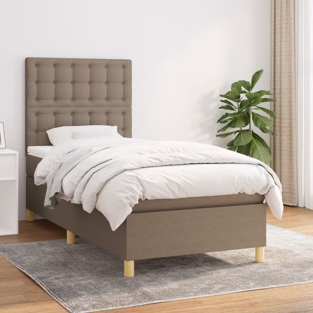The Living Store Letto a molle con materasso Taupe 100x200 cm in tessuto