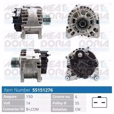 MEAT & DORIA 55151276 Alternatore 150 A 14 V per RENAULT Clio IV berlina (BH), Scénic III (JZ0/1), GRAND SCÉNIC III (JZ0/1) e Captur