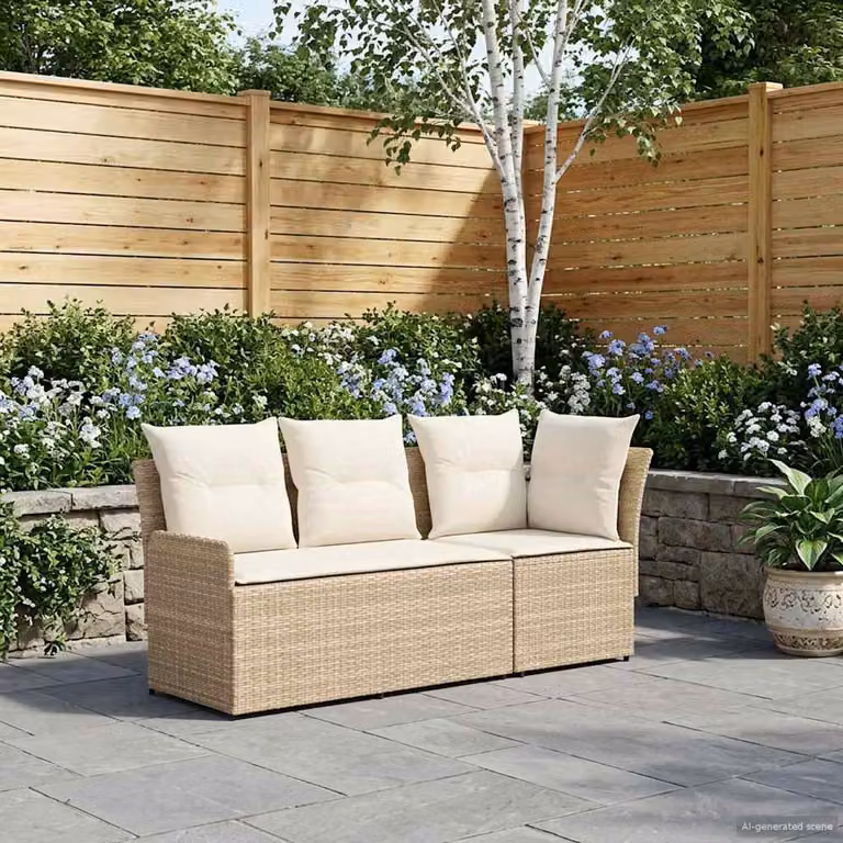 Set di 2 divani angolari da giardino vidaXL in polyrattan beige con cuscini inclusi