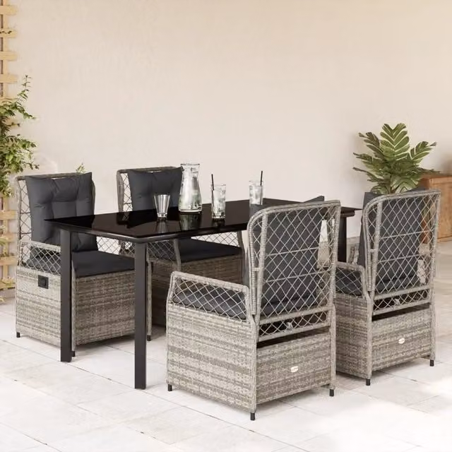 Set da Pranzo da Giardino 5 pz con Cuscini in Polyrattan Grigio 3262995
