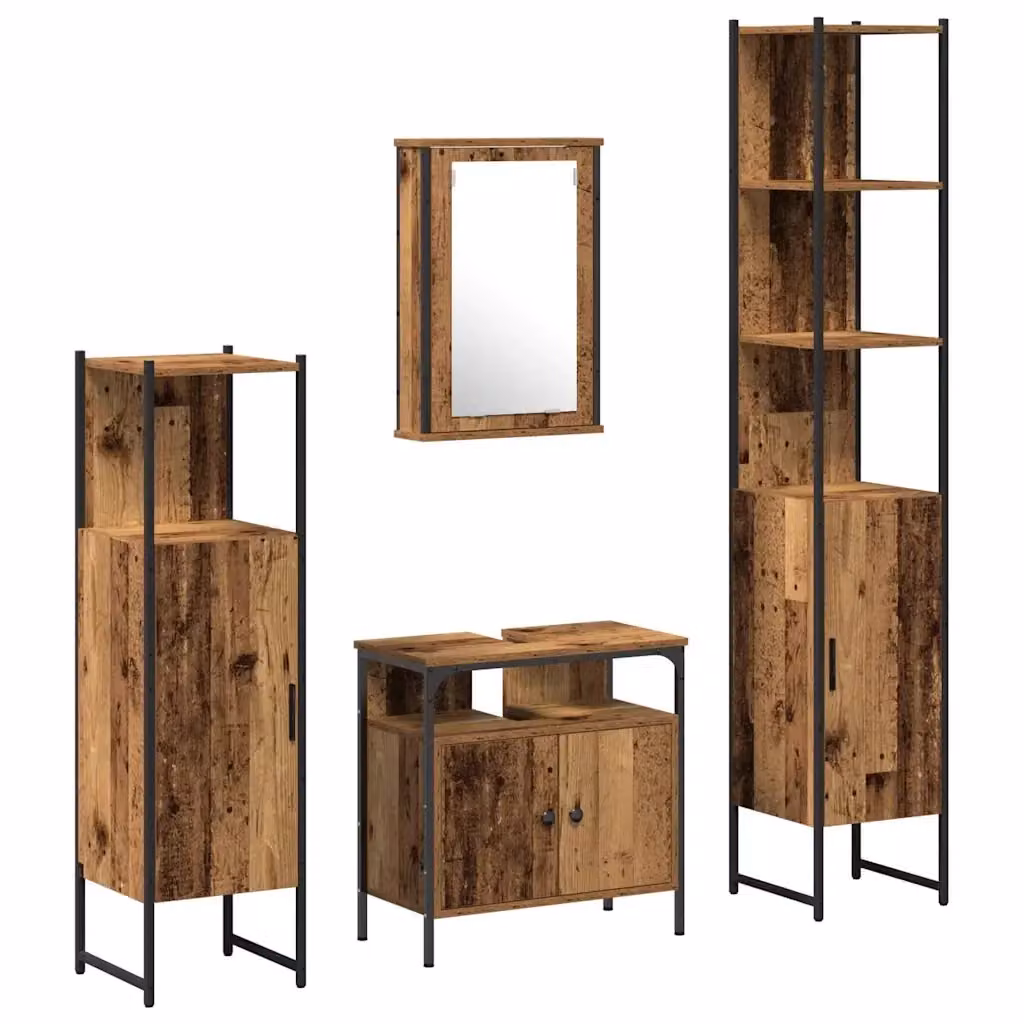 Set di mobili per il bagno moderno vidaXL in legno e metallo marrone e nero composto da mobile sottolavabo, armadietto a specchio e pensili a parete – 2