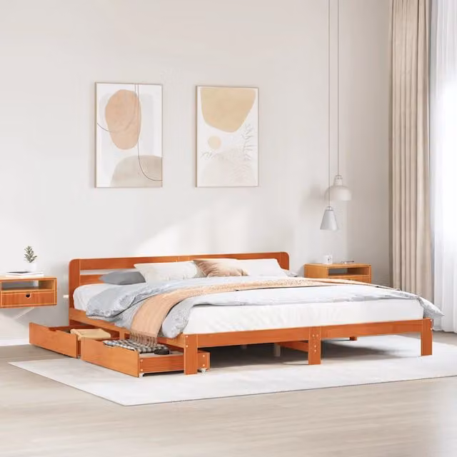 Giroletto senza Materasso Marrone Cera 180x200 cm Legno di Pino 3309856
