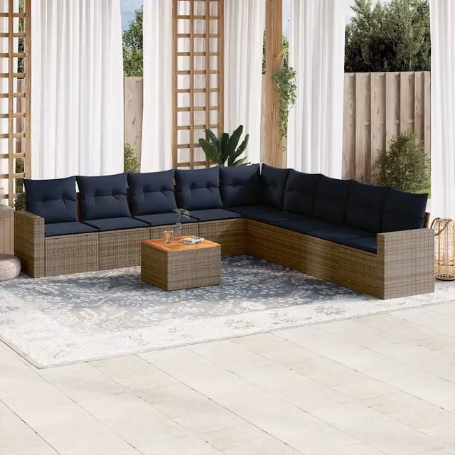 Set Divani da Giardino 10 pz con Cuscini Grigio in Polyrattan 3256502