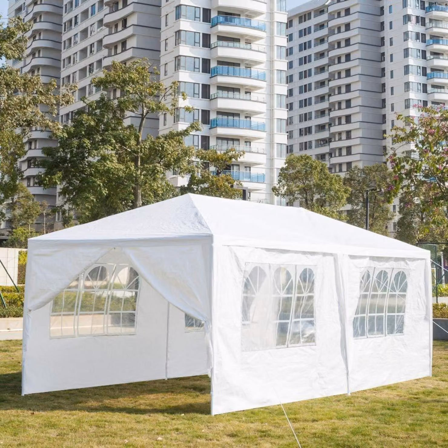Tenda da giardino 3x6 metri, impermeabile, con 6 pareti protettive anti-UV, realizzata in telo in polietilene bianco
