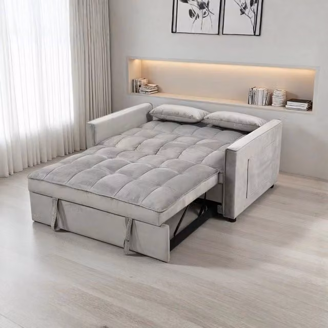 Divano 2 posti con letto estraibile grigio chiaro 135x88x80H Eiri