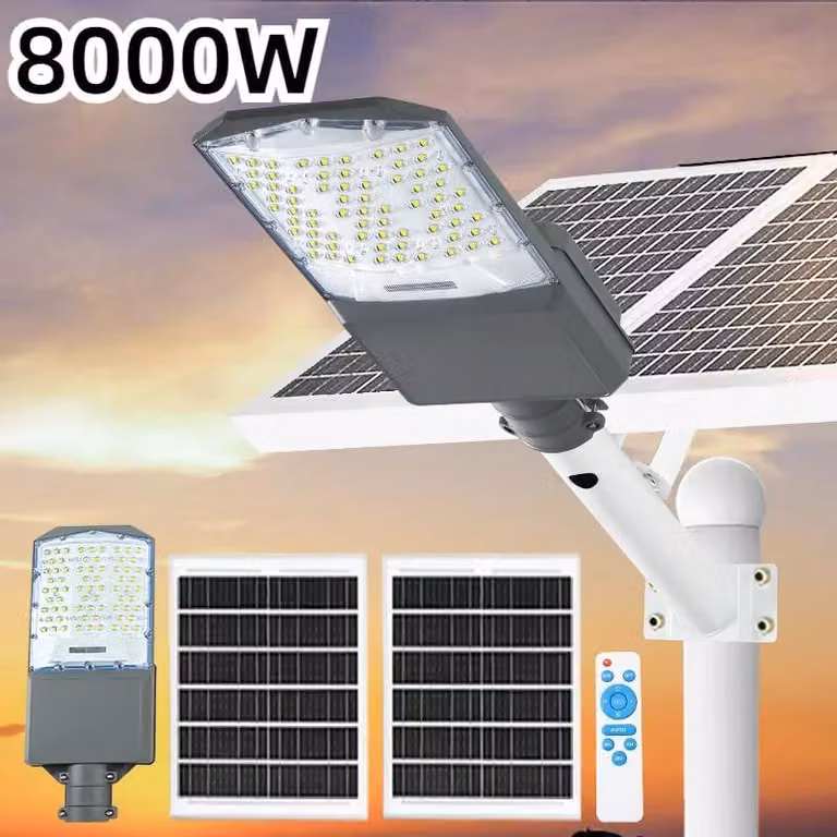 Lampione solare - 8000 W - LED - Grado di protezione IP65 - Dimmerabile - Batteria al litio - Alluminio